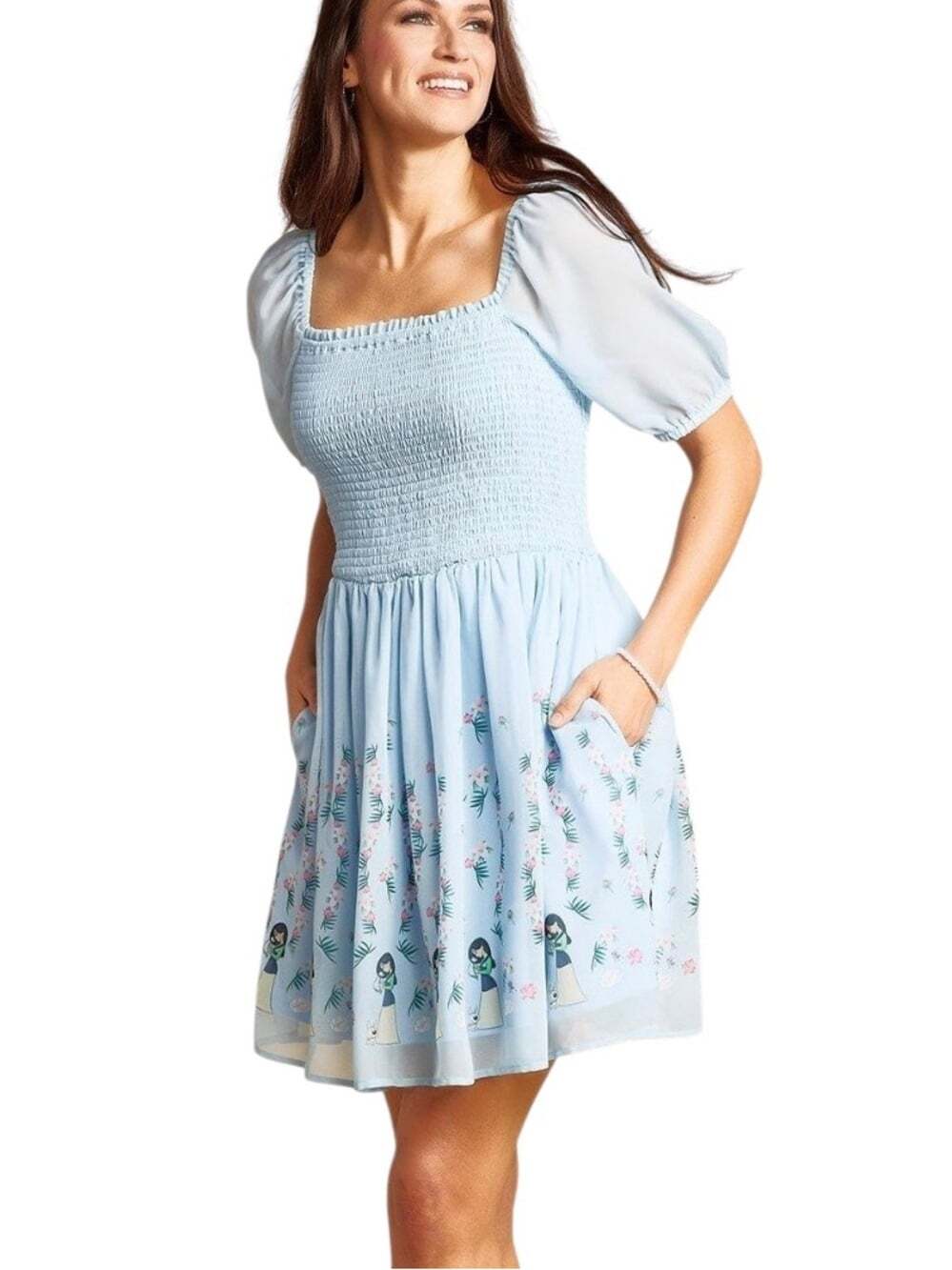 BoxLunch Disney Mulan Smocked Puff Sleeve Dress Princess Cottagecore 3X